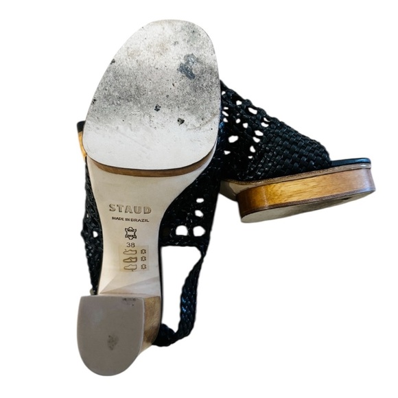 STAUD Black leather Woven Platform Sandals size 8 - Picture 9 of 11